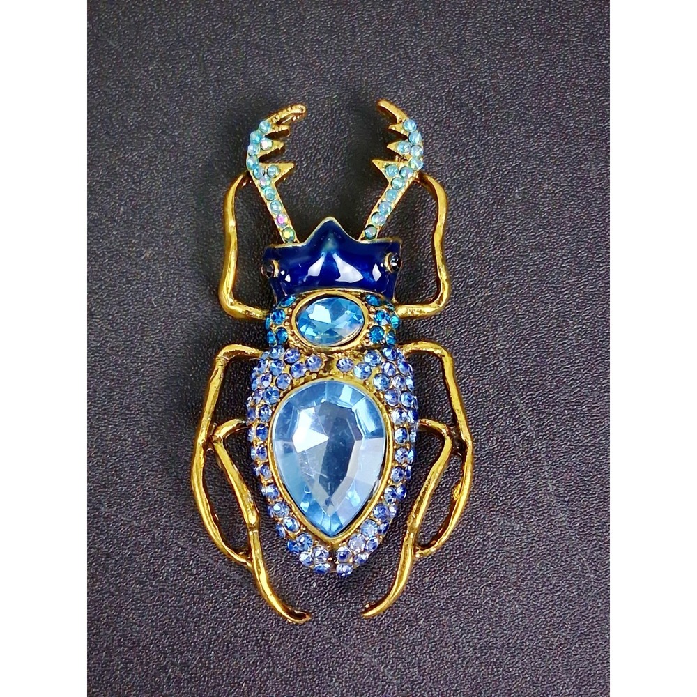 Stag Beetle Egyptian Revival Brooch Pin Baroque Mystical Rhinestones Whimsigoth